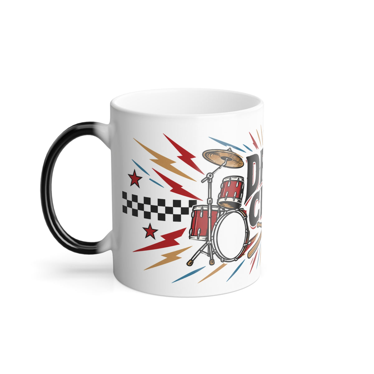 DRUM CLUB Color Morphing Mug – White Vintage Drum Kit Edition, 11oz