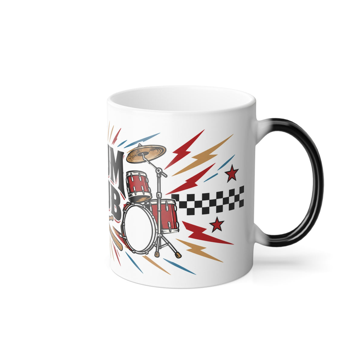 DRUM CLUB Color Morphing Mug – White Vintage Drum Kit Edition, 11oz